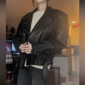 Mondi vintage leather biker jacket , with shoulder pads. Made in Germany
